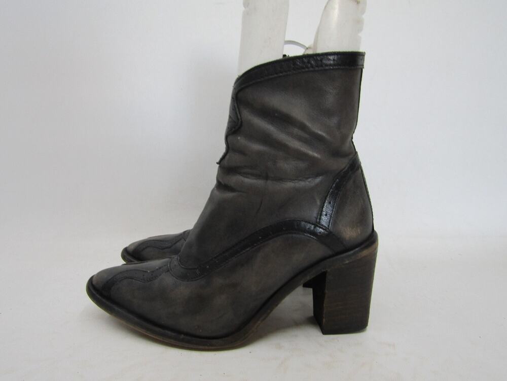 Free People Womens Size 37 EUR Black Leather Zip Ankle Boots